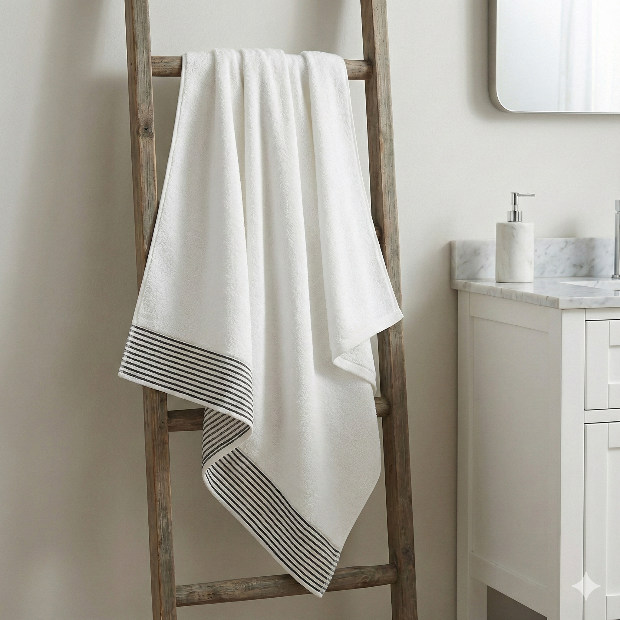 White Towel with Grey Stripe Border – 100% Cotton