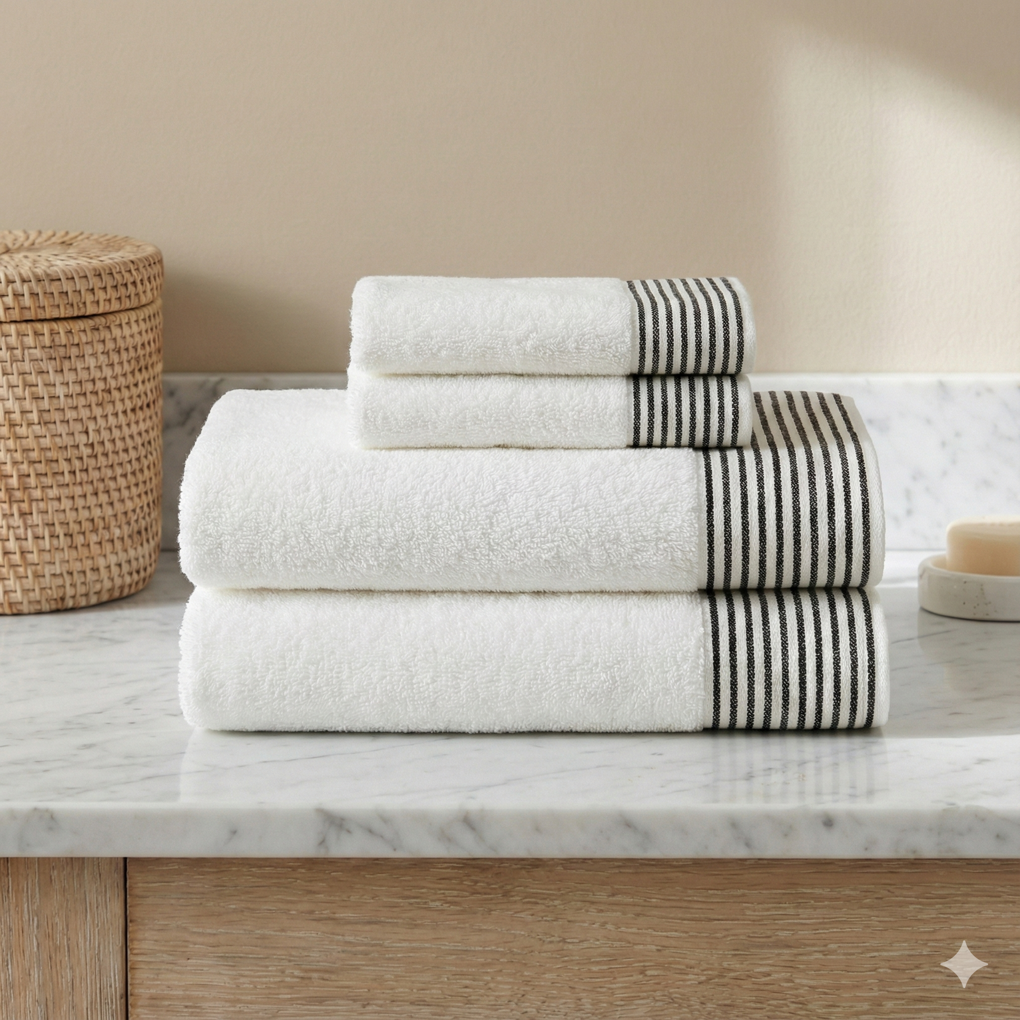 White Towel with Grey Stripe Border – 100% Cotton