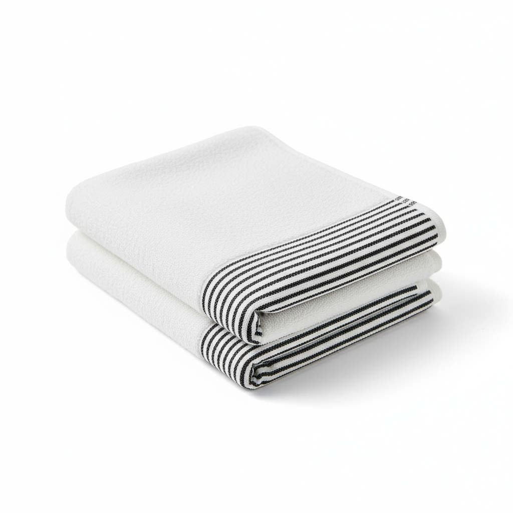 White Towel with Grey Stripe Border – 100% Cotton